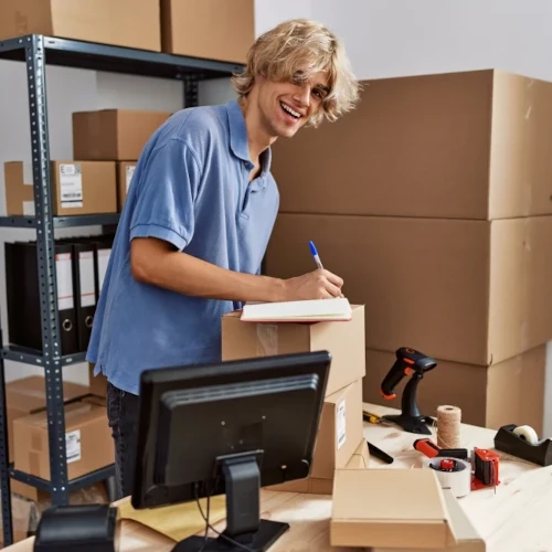 Young business worker using laptop
